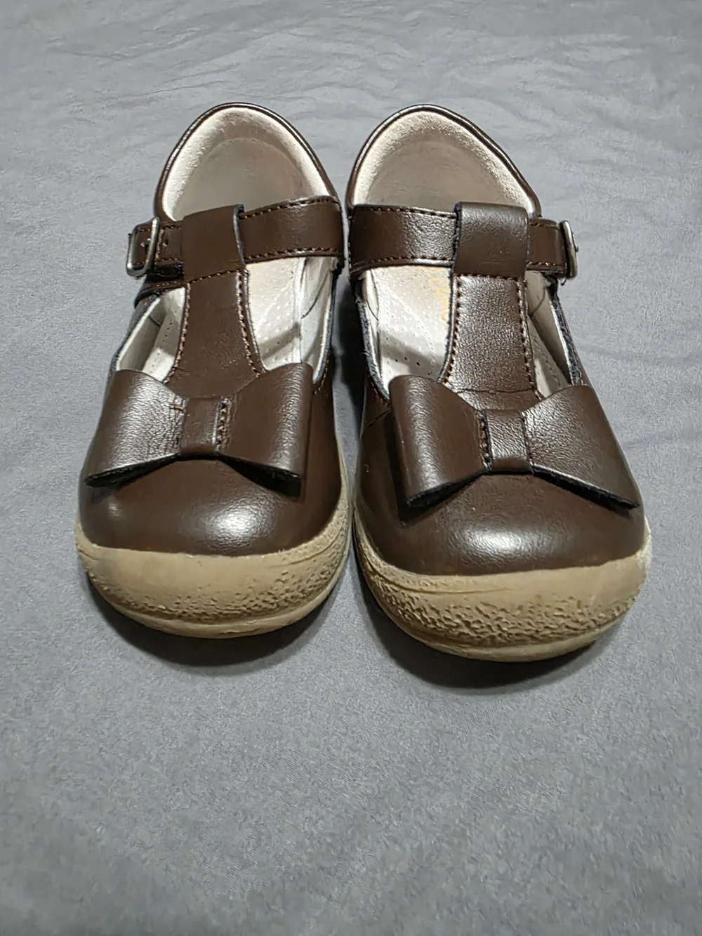 L'Amour Brown Bow Strap Kids Dress Shoes